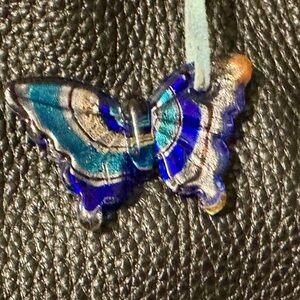 Blue and Silver Glass Butterfly Pendant NEW